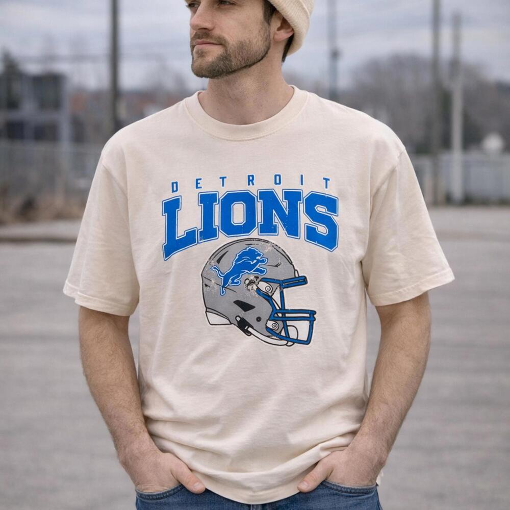 Detroit Lions NFL Team Apparel Cream T-Shirt Mens M New With Tags